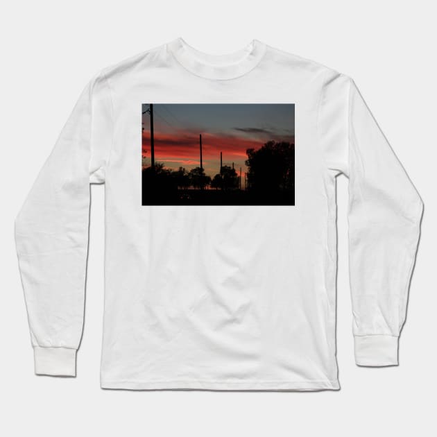 COUNTRY ROAD BLAZING RED SUNSET WITH CLOUD'S AND ROAD Long Sleeve T-Shirt by ROBERTDBROZEK